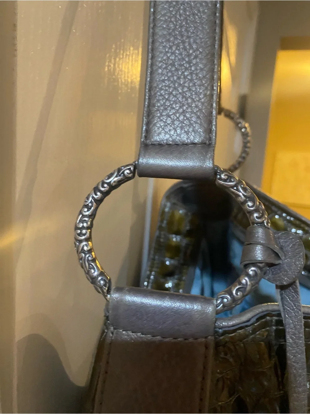 Brighton Olive Green Croc-Embossed Shoulder Hobo